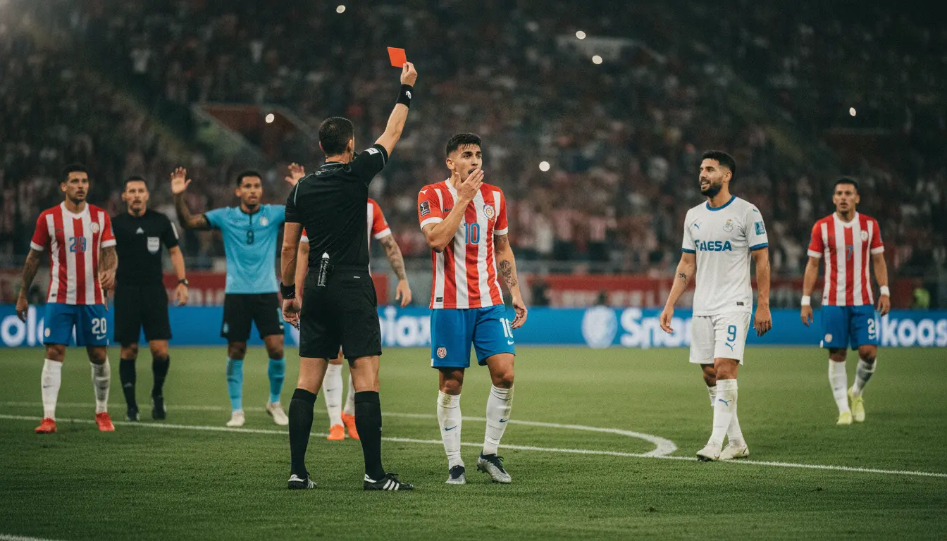 Almiron first player sent off for covering mouth