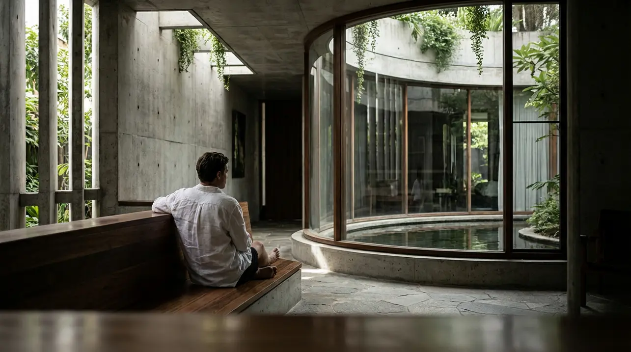 Atrey and Associates' brutalist home pairs climatic intelligence with material honesty