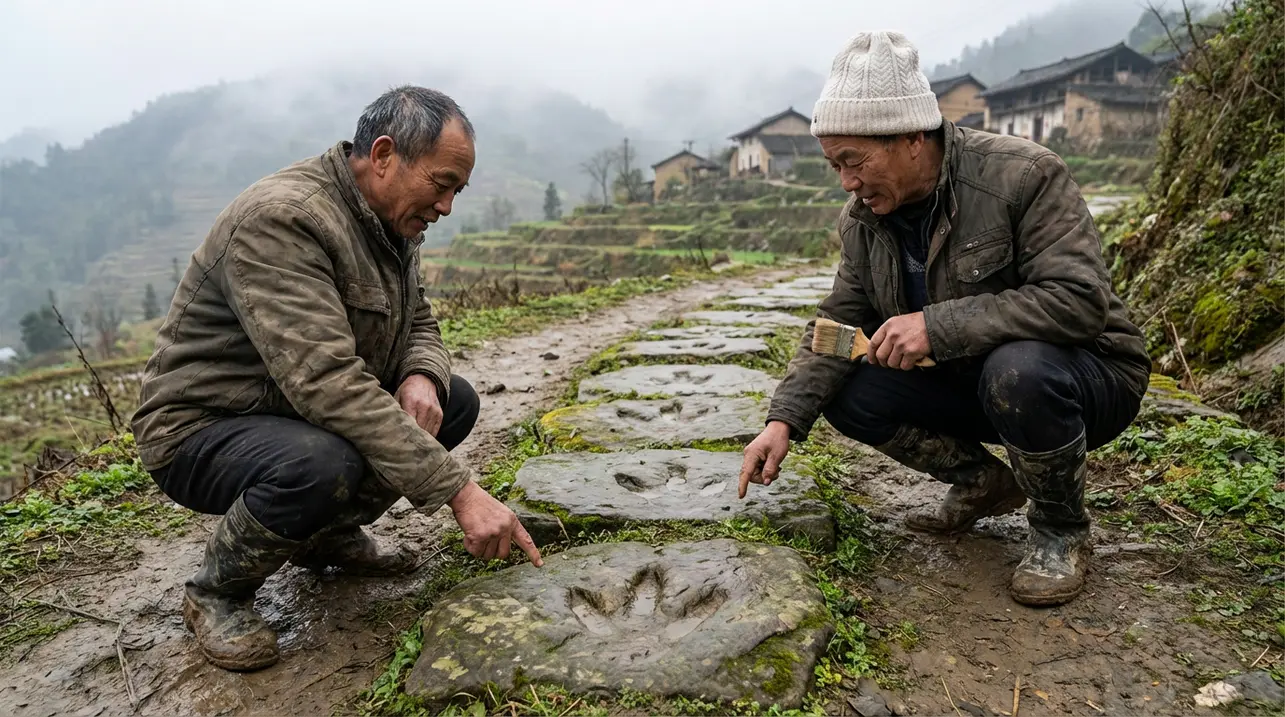 Brothers discover dinosaur footprints used as stepping stones in China.