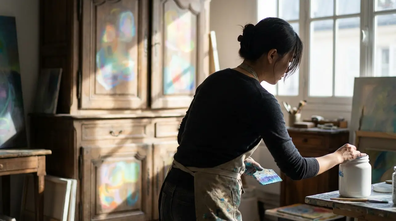 发光绘画在郝朔的古董家具组合中召唤变革