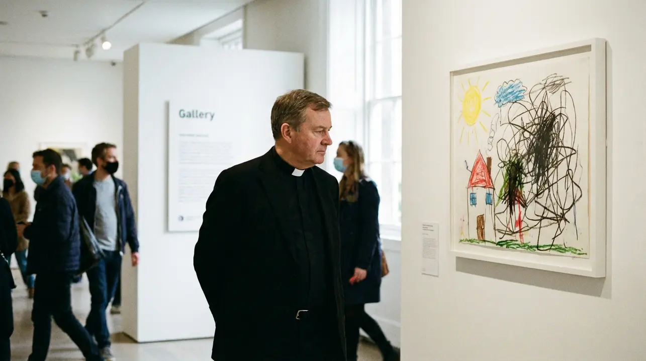 PRIEST's London exhibition blends naive artwork with big themes.