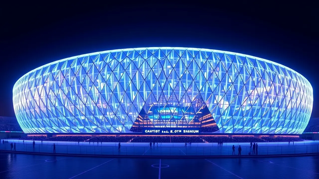 Populous builds stadium facade from retired airplane parts.